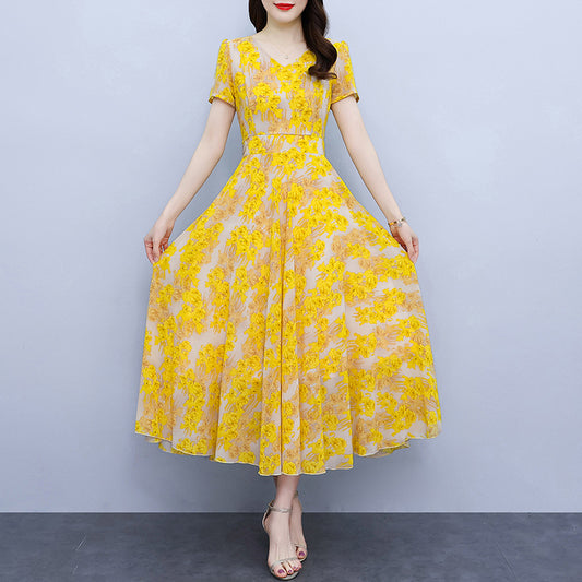 Robe florale en mousseline de soie, grande taille, printemps et automne