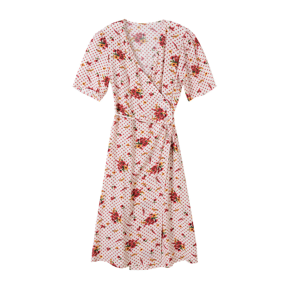 23 Vestido con estampado de lunares nuevos de principios de otoño Flor Retro francesa