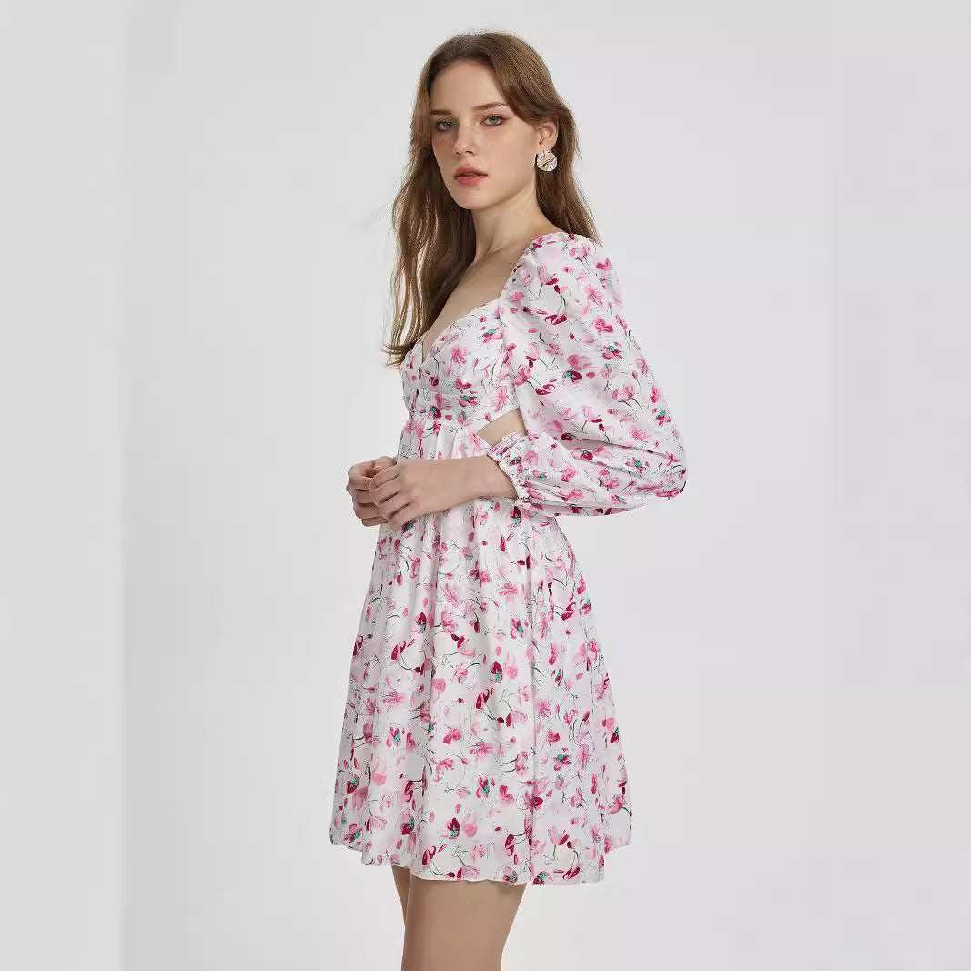 Robe élégante taille haute à imprimé numérique pour femme, automne