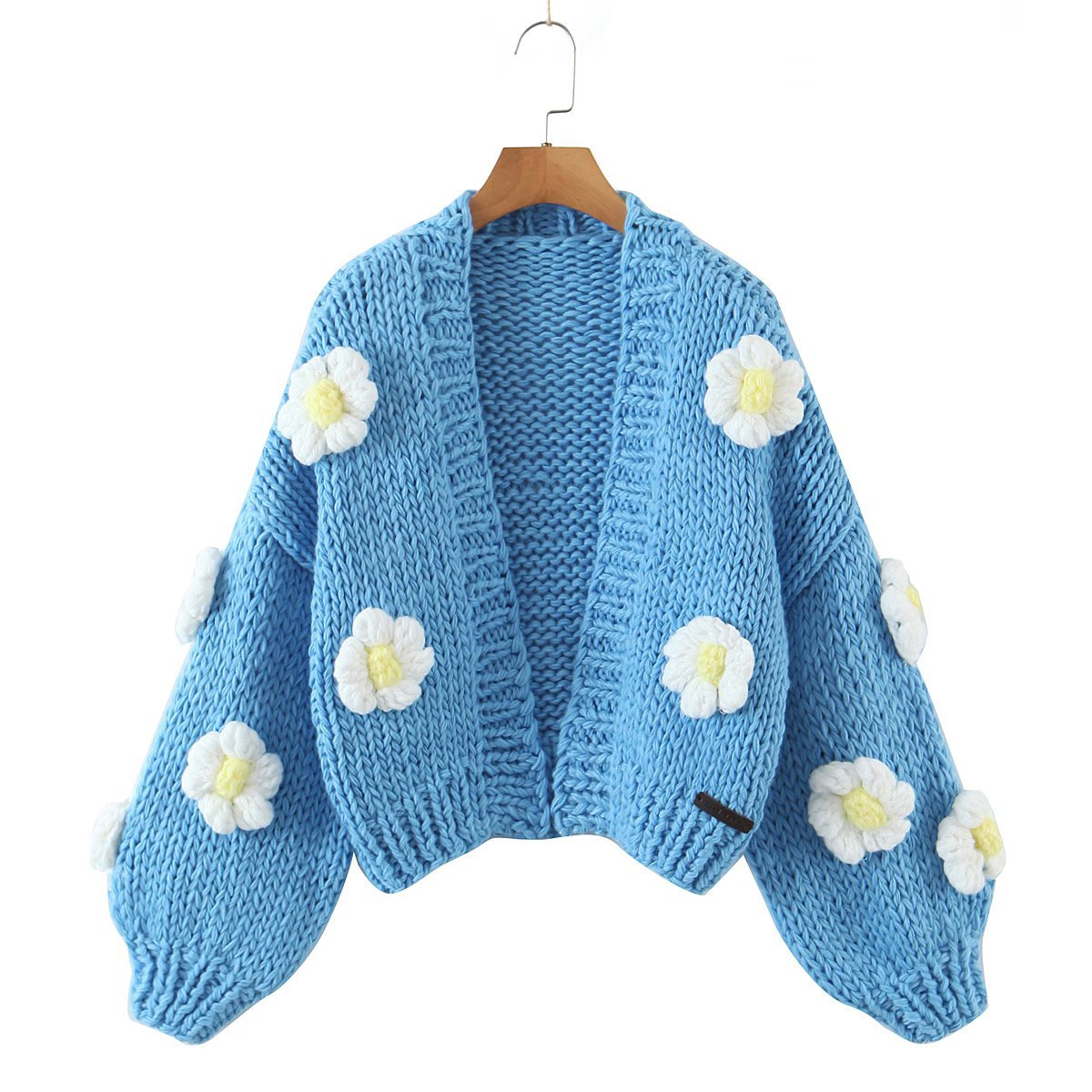 Autumn Three Color Handmade Puff Floral Thick Thread Sweater