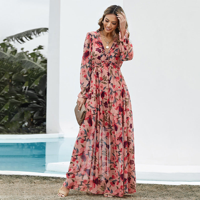 Vestido de tul con flores para mujer Vestido de gasa informal holgado para mujer