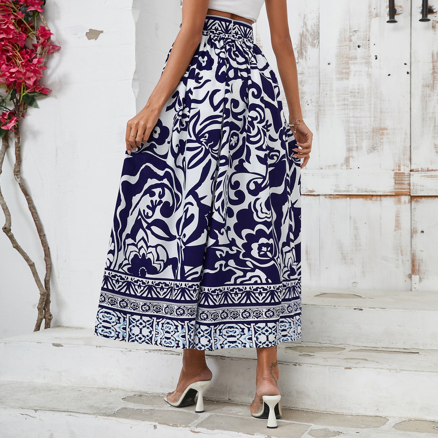 Casual Bohemian Vacation Positioning Floral High Waist Skirt