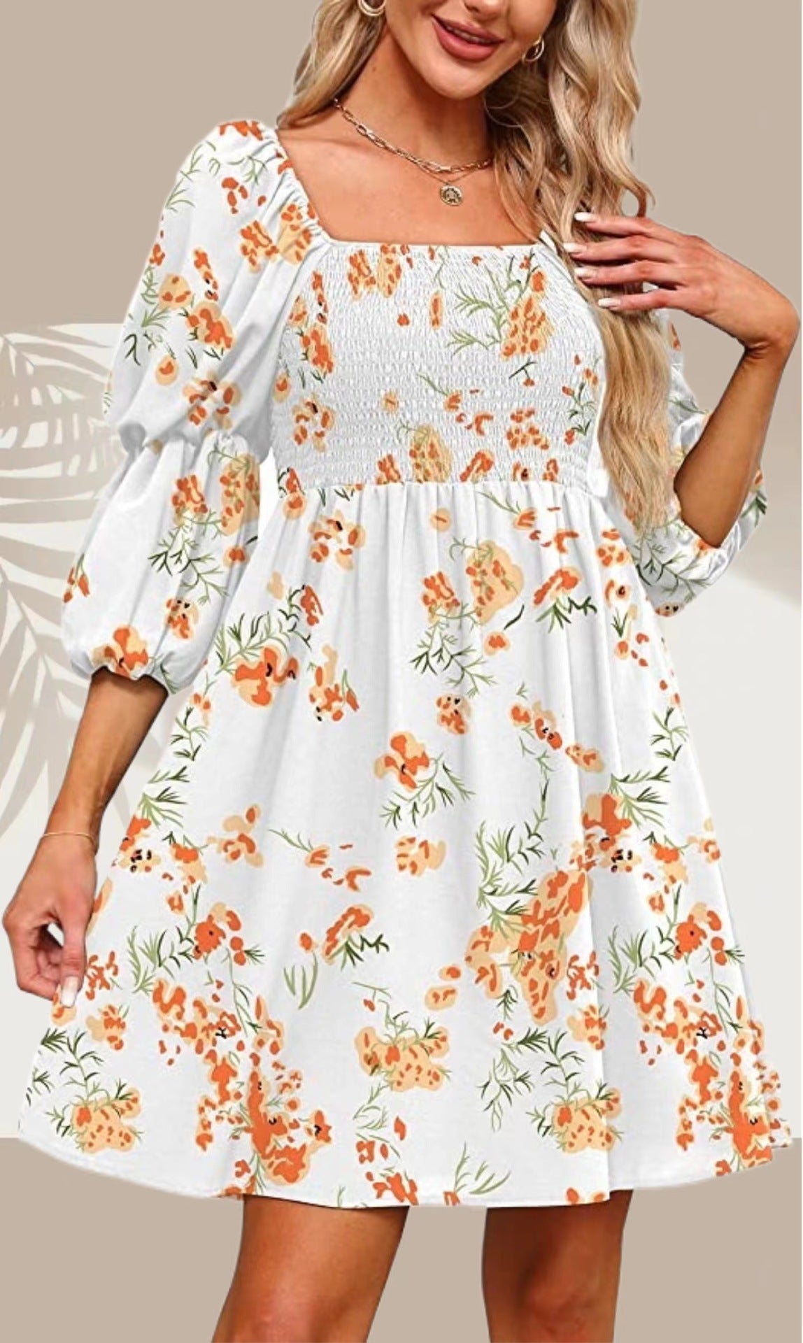 Robe florale à manches bouffantes pour femmes