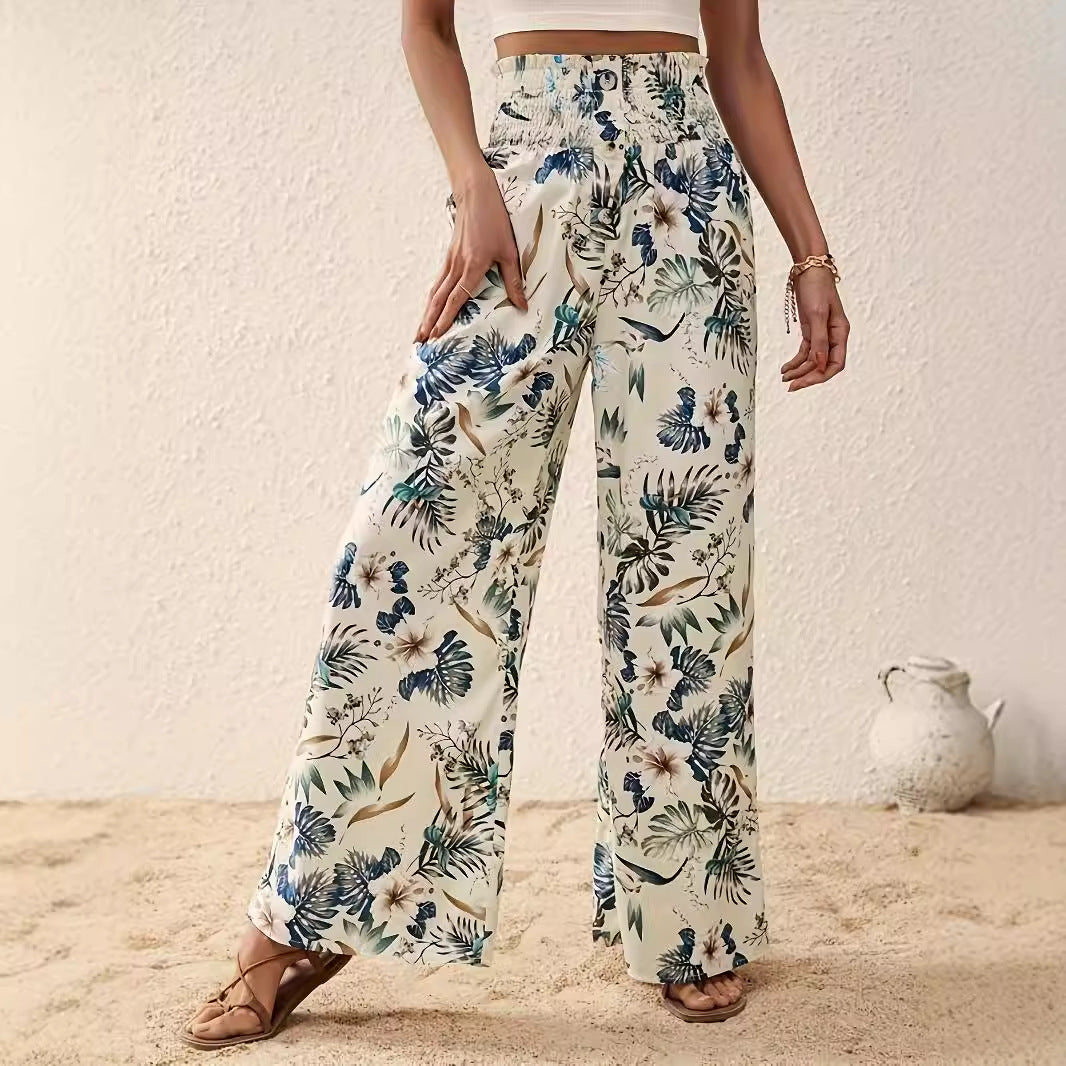 Pantalones anchos con cintura elástica elegantes y cómodos con estampado informal para mujer Primavera Otoño Verano