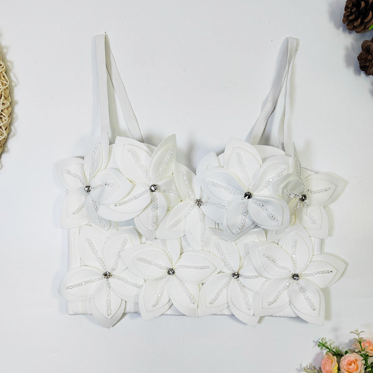 British Three Dimensional Floral Beaded Tube Top High Grade Outer Wear Thick Chest Pad Integrated Fixed Cup Sling