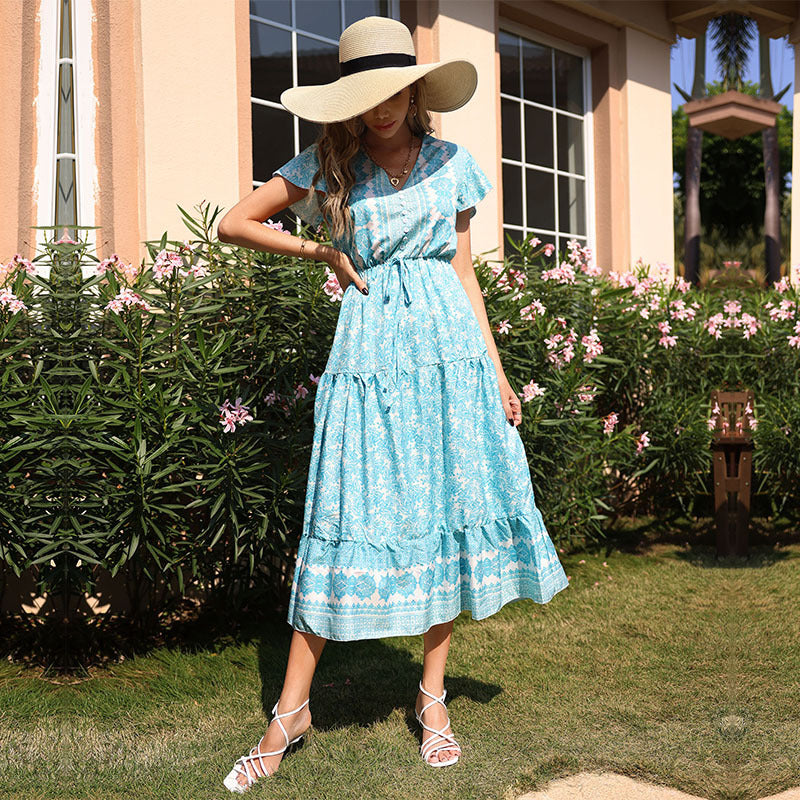 Vestido de verano ajustado de largo medio con estampado floral para mujer