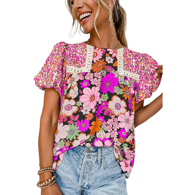 Jersey de primavera y verano con mangas abullonadas, Top fino para mujer, camisa de gasa multicolor, ropa para mujer