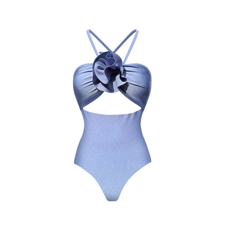 Maillot de bain à découpes et licou à décoration florale pour femmes, vacances à la plage