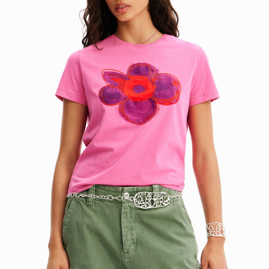 Ropa de mujer Camiseta de manga corta Color caramelo Floral fresco Floral dulce Casual todas las camisetas a juego