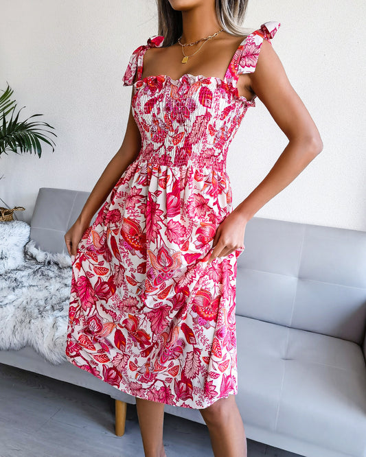 Vestido veraniego para primavera y verano, vestido midi con estampado de tirantes sin mangas, vestido de vacaciones, ropa para mujer