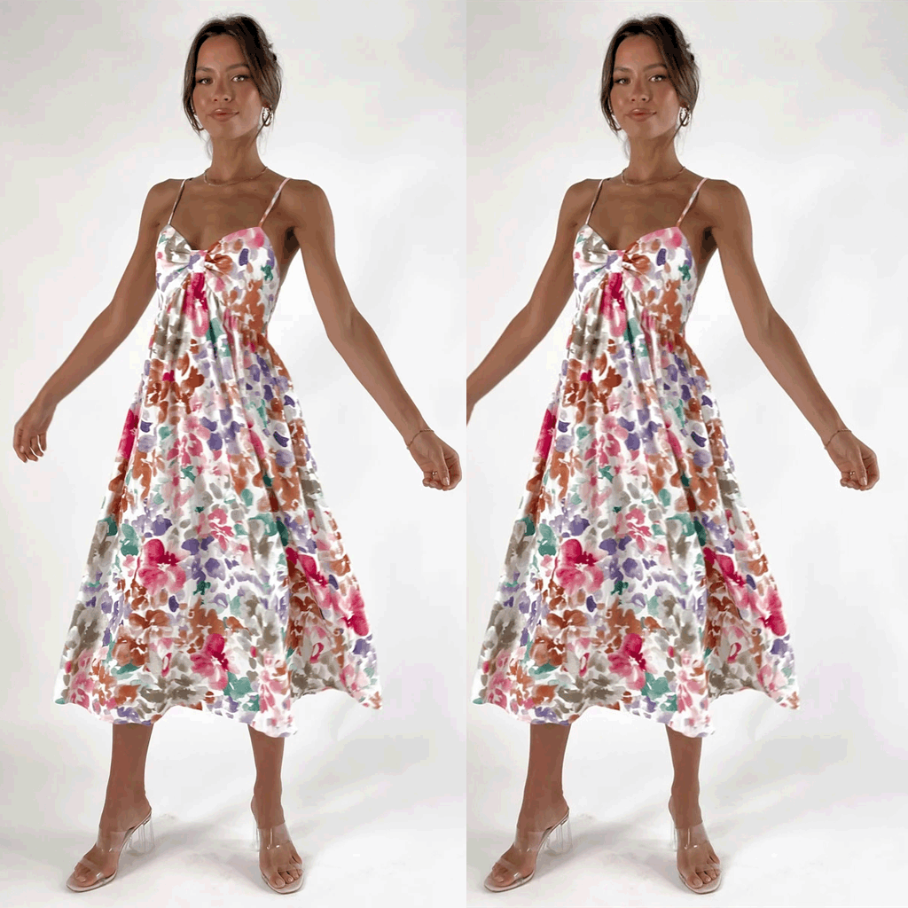 Sundress Nuevo vestido con tirantes finos, fresco y dulce con estampado floral digital