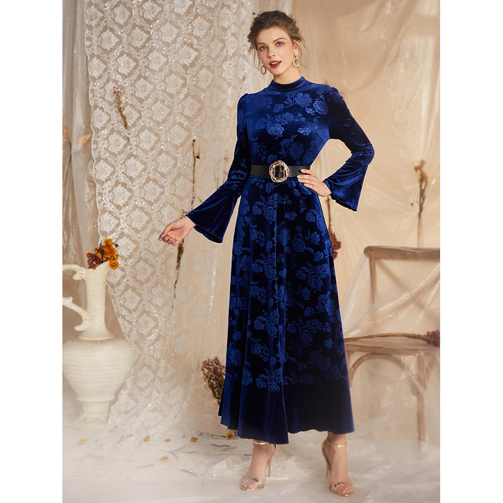 Autumn Women Clothing Fashionable Elegant Fluffy Pattern Lace Long Sleeved Dress