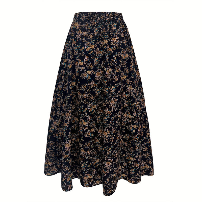 Elastic Waist Print A Line Skirt Women Office Elegant Floral Pleated Skirt Women Clothing Skirts