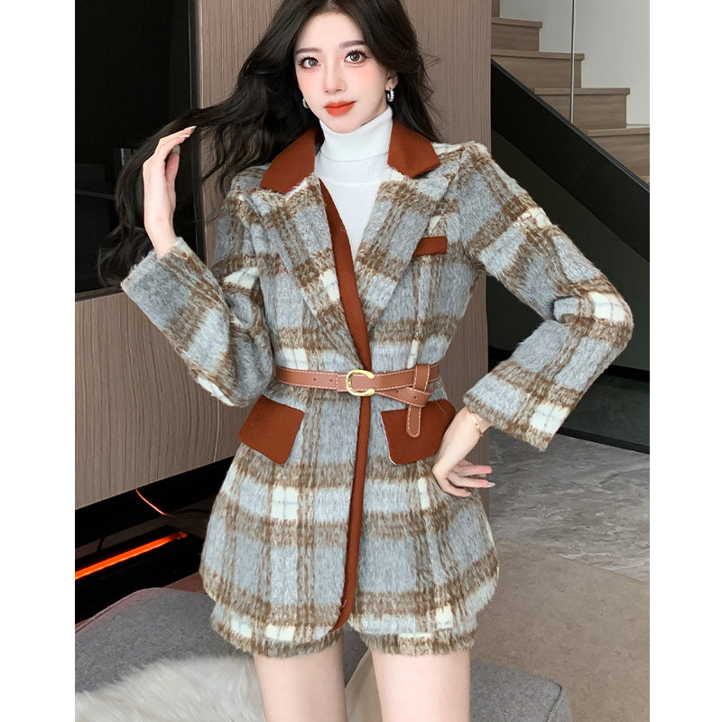 Classic Style Woolen Suit Dress Suit Women's Deep Winter Clothes With A Set Of Shorts Two-piece Set