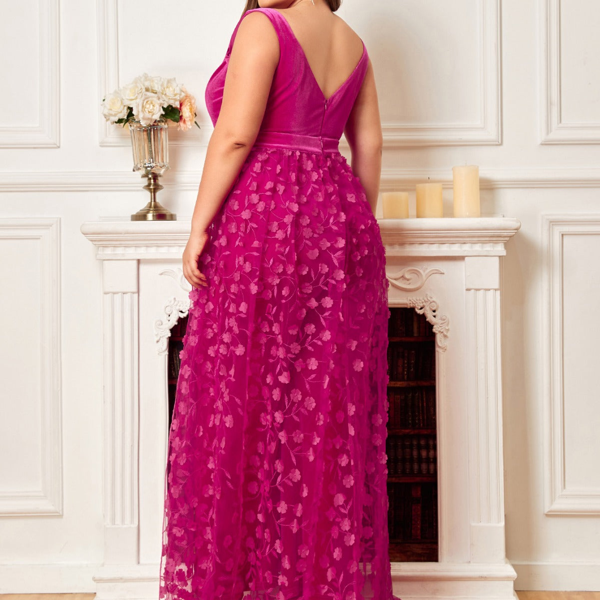 Combinaison florale taille haute, col en V, robe de cocktail élégante et amincissante