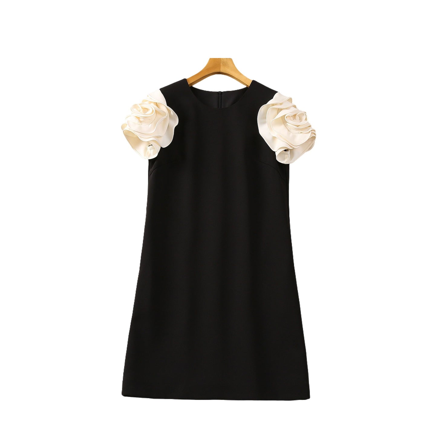 Three-dimensional Plate Flower Short Sleeve Loose Waist Dress