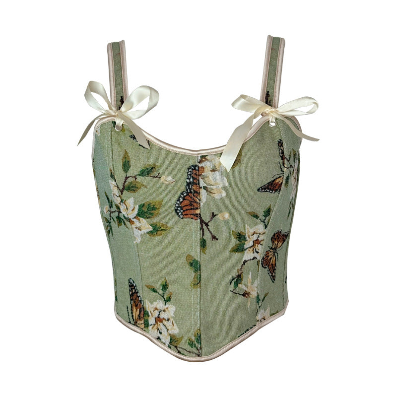 Corset sexy à imprimé floral avec nœud papillon et épaules dénudées pour femme