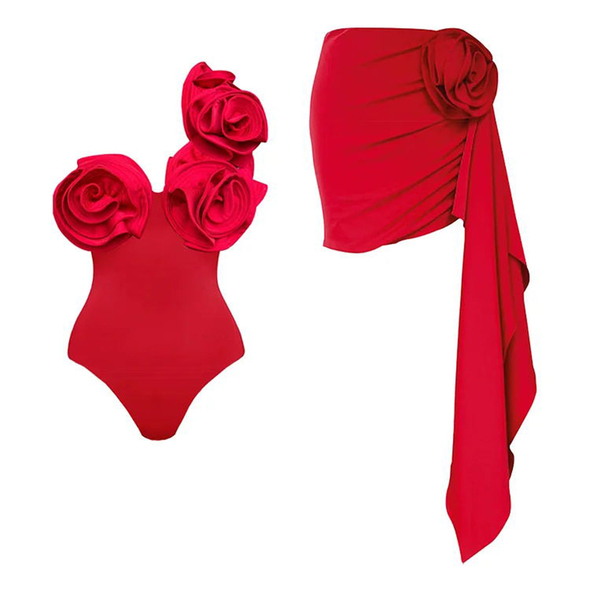 Maillot de bain une pièce de couleur unie pour femme, jupe courte, ensemble deux pièces, grand maillot de bain à fleurs