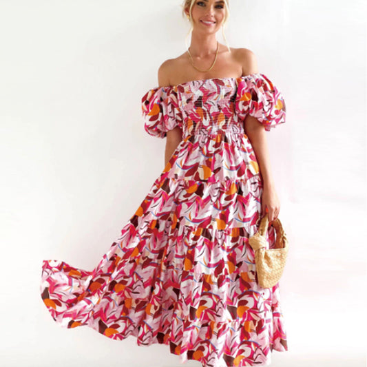 Women's Clothing Floral-print Off-shoulder Loose Dress