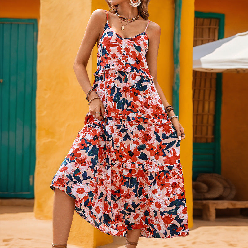 Vestido de fiesta con tirantes y estampado de alta calidad para mujer de verano