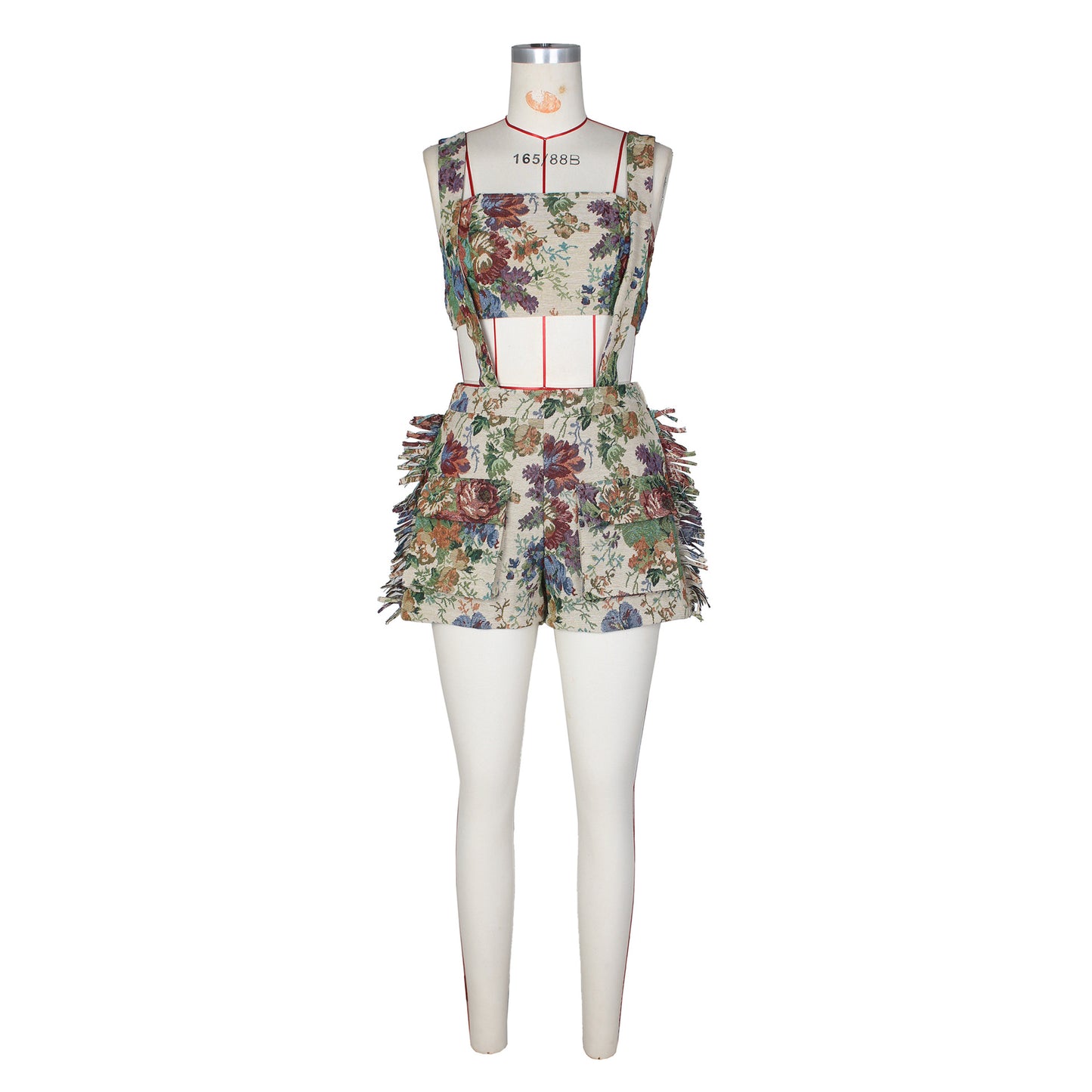 Ropa de mujer Street Retro Floral French Court Tube Top Borla Suspender Shorts Set