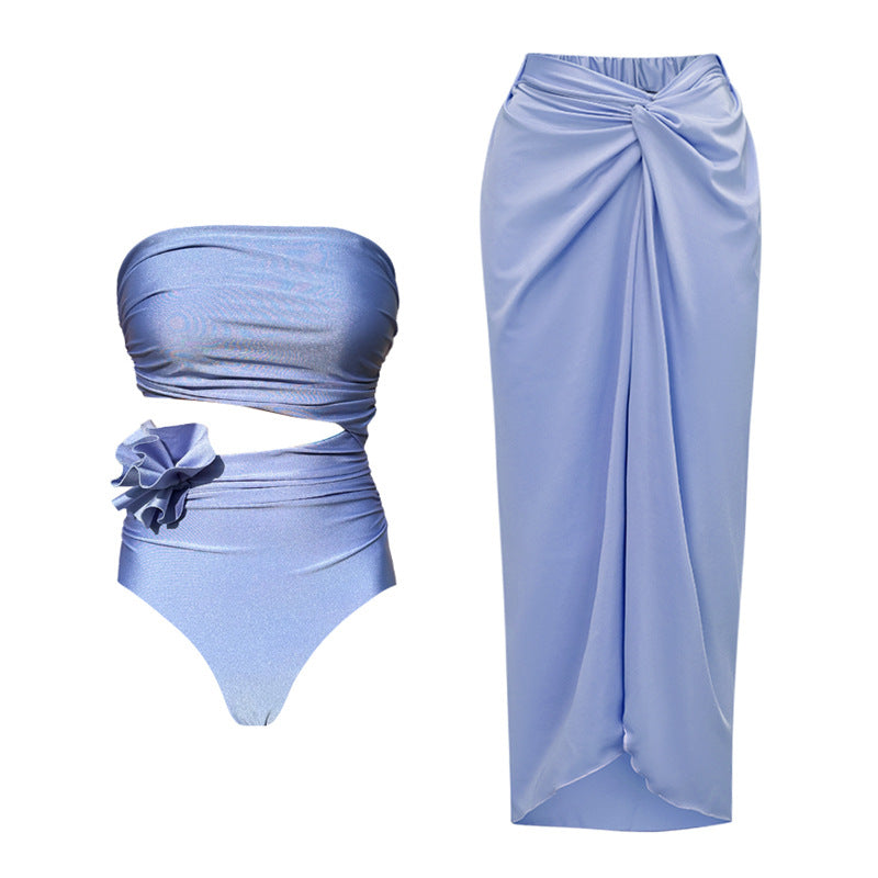 Maillot de bain à découpes et licou à décoration florale pour femmes, vacances à la plage