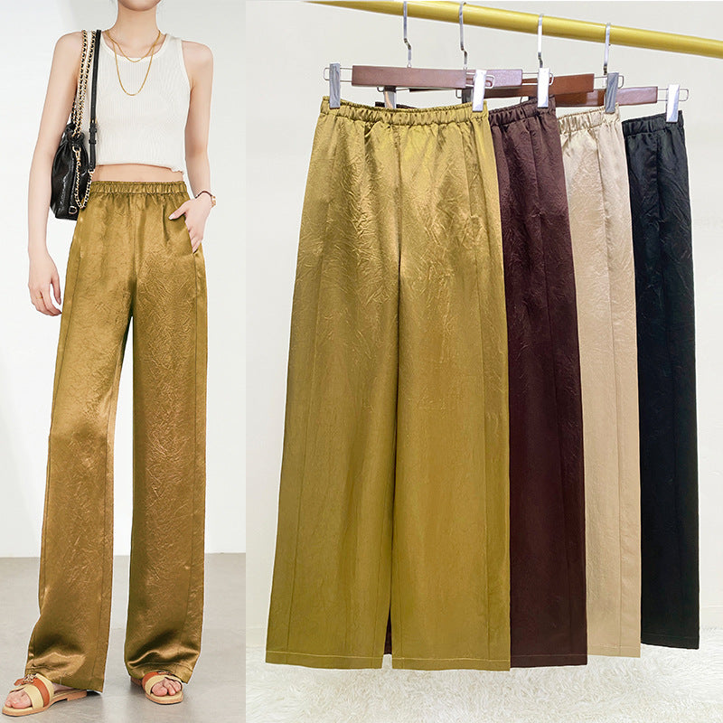 Pantalones rectos de triacetato plisados ​​de primavera para mujer