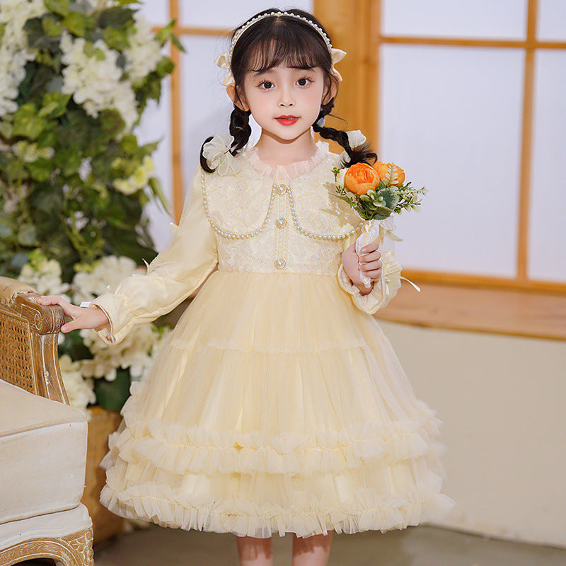 Robe Fille Style Occidental Tulle Tutu Manches Longues