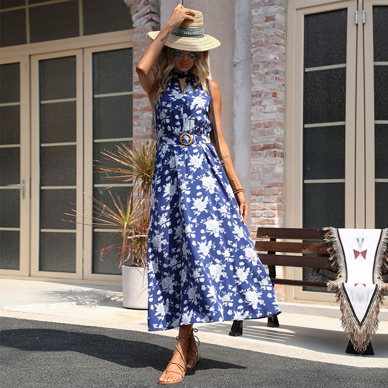 Vestido halter sin mangas estampado de verano para mujer