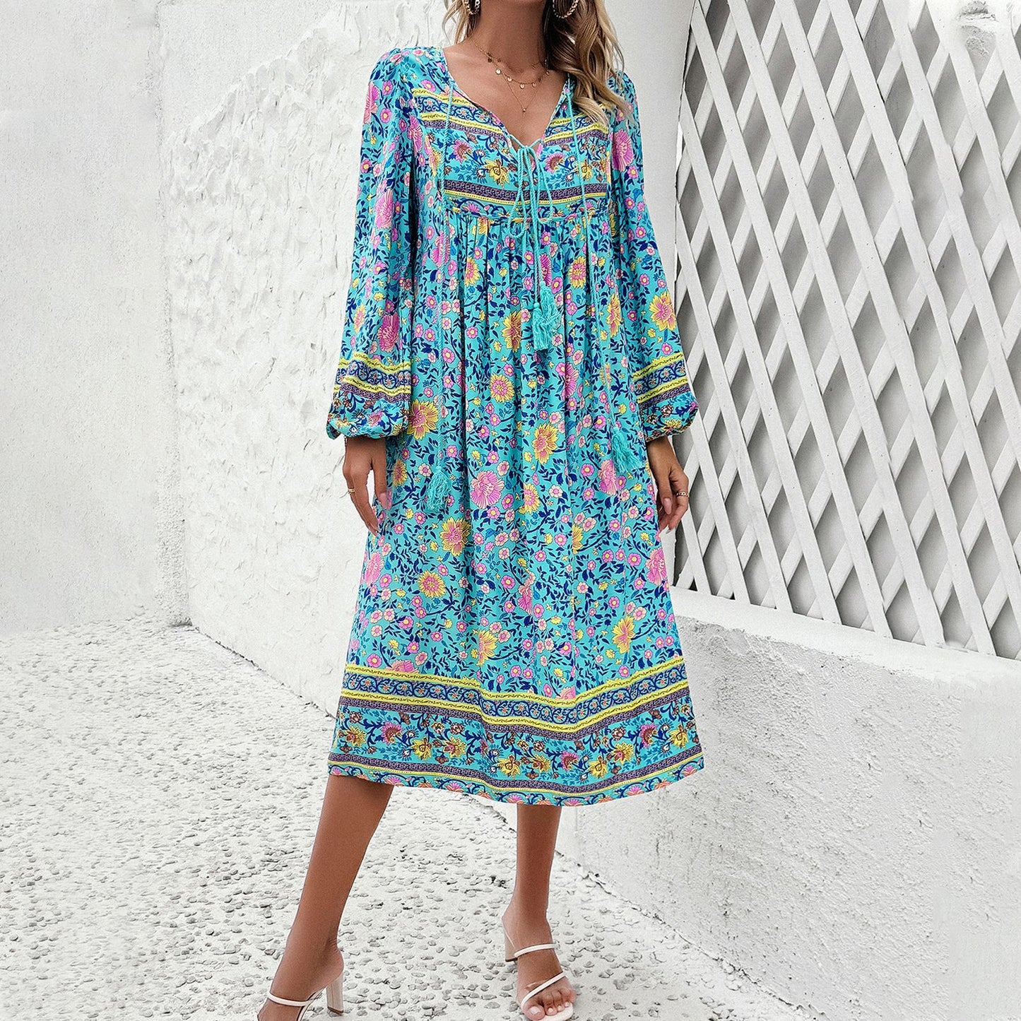 Robe à manches longues à imprimé floral pour femmes