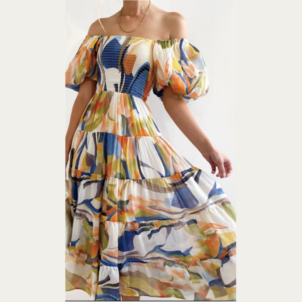 Women's Clothing Floral-print Off-shoulder Loose Dress