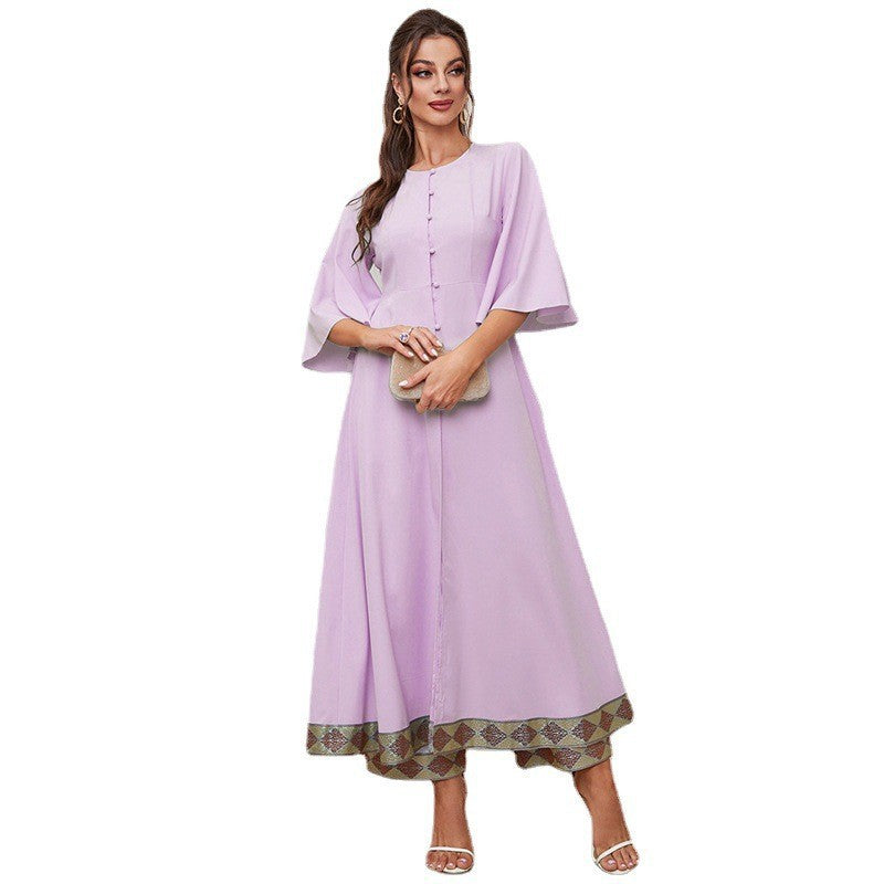 Robe femme vêtements manches à volants col rond rétro robe Maxi pantalon costume