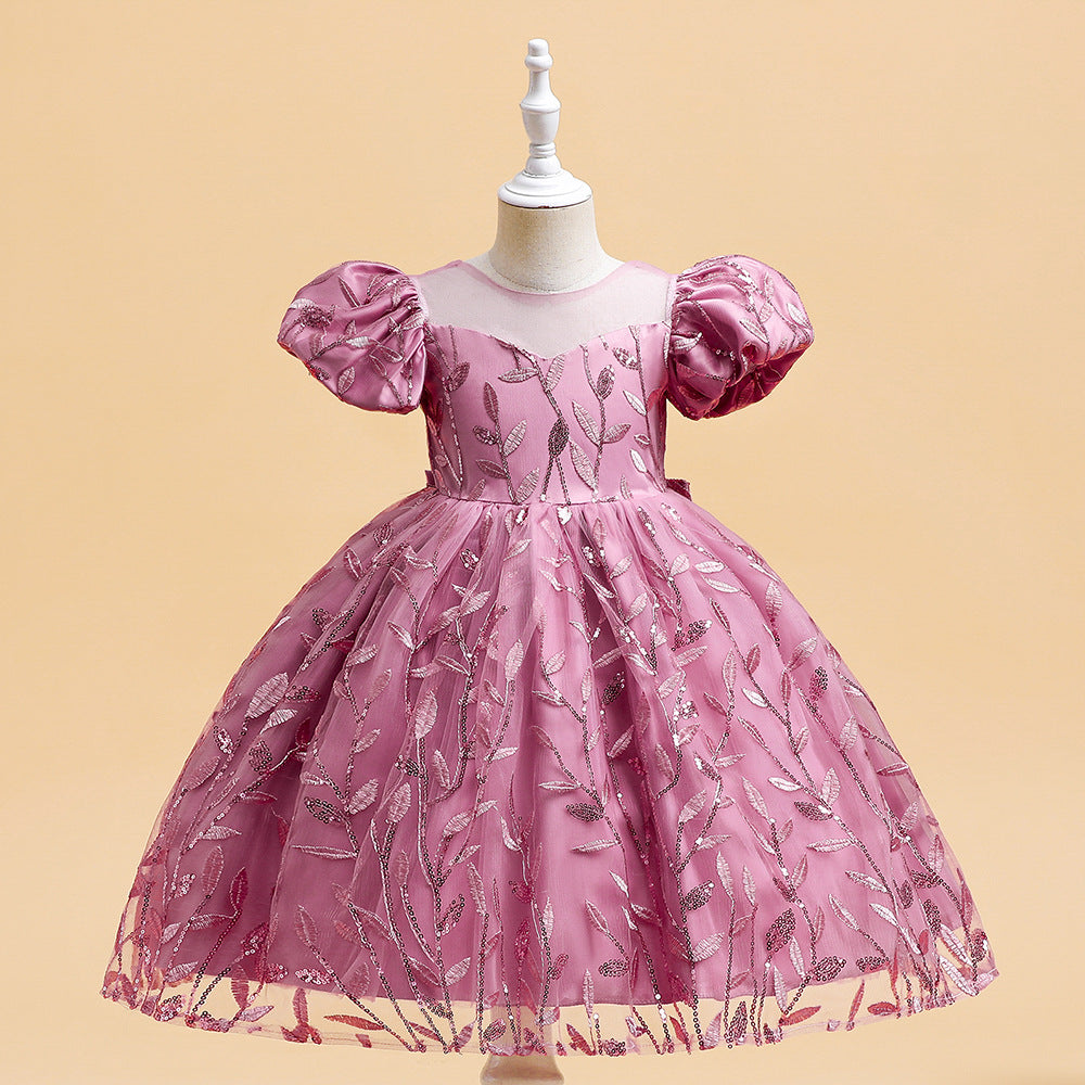 Robe de princesse à manches bouffantes brodées à la mode pour filles