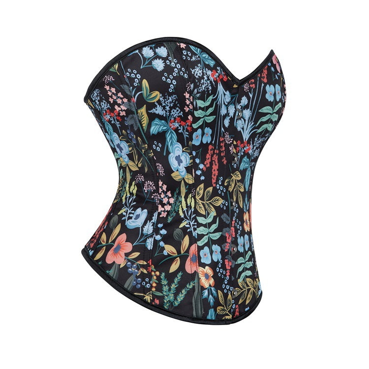 Black Plant Floral Plants Pattern Plastic Bone Court Body Shaping Clothes Corset Body Shaping