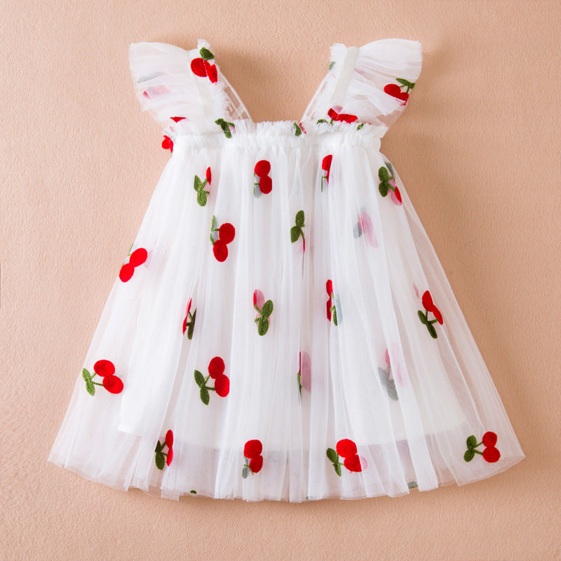 Robe de princesse mignonne avec ailes de papillon pour fille, petite cerise