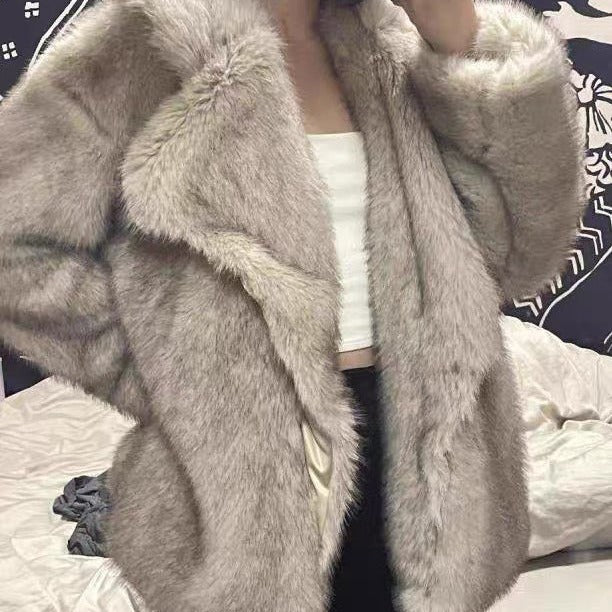 Toka Manteau en fausse fourrure de renard pour femme, mi-long, élégant, col ample, en peluche Internet