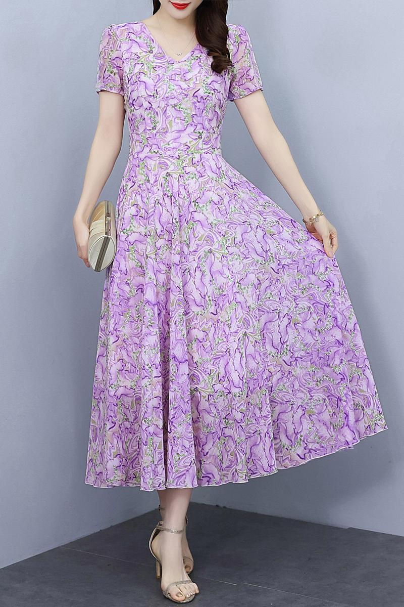 Robe florale en mousseline de soie printemps et automne