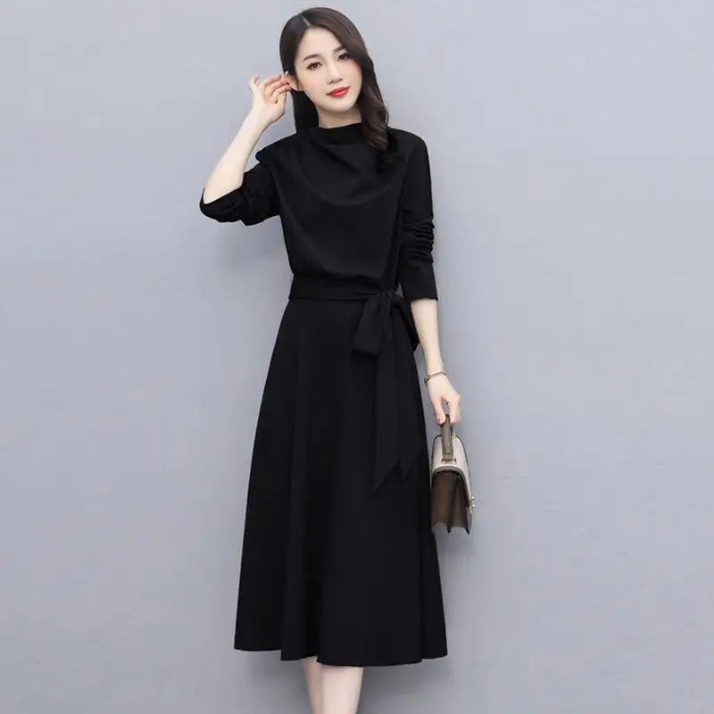 Long Sleeves Dresses Spring Autumn Solid Color Fashion Dress Women's Midi Elegant Loose Ladies 2023 Casual Dressed Luxury Korean