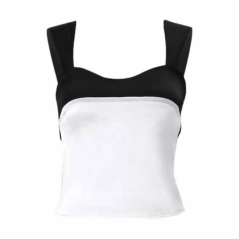 Xeemilo Sexy Satin Patchwork Débardeur Femmes Dos Nu Attacher Maigre Débardeurs Récolte Hauts Y2K Fée Fille Vacances Partywear Camisole