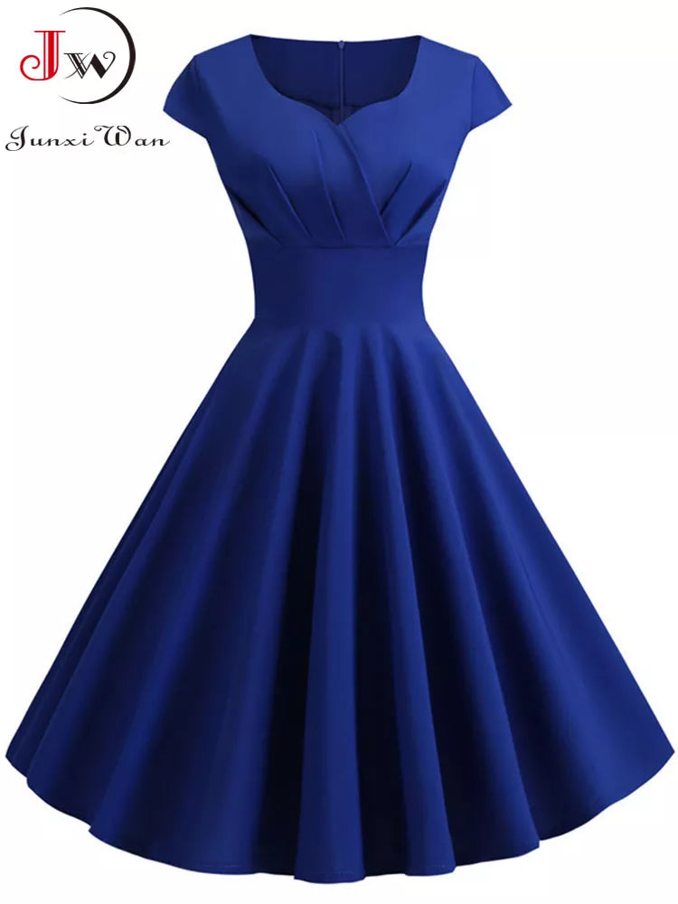 Vestido de verano para mujer Hepburn Vintage Rockabilly Pin Up vestido bata mujer Casual Retro elegante fiesta vestido veraniego por debajo de la rodilla Jurken