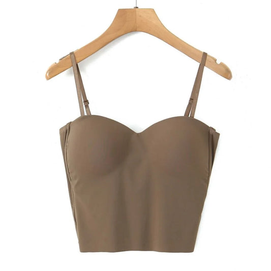 Ropa de buena calidad para mujer, camisola de talla grande elegante con almohadilla en el pecho, cuello de gaviota, parte de atrás bonita, Top con tirantes finos, otoño 2023