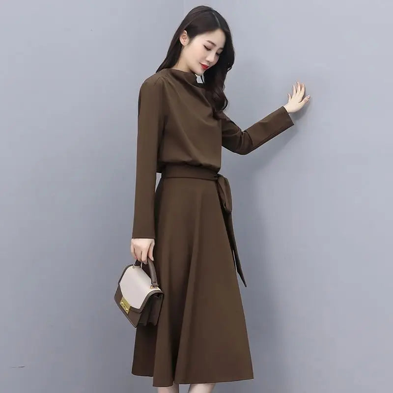 Long Sleeves Dresses Spring Autumn Solid Color Fashion Dress Women's Midi Elegant Loose Ladies 2023 Casual Dressed Luxury Korean