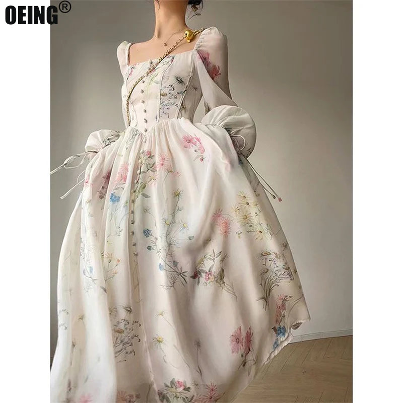 Robe De soirée mi-longue en mousseline De soie, tenue De soirée à fleurs, Style coréen, manches longues, plage, féerique, été, 2023