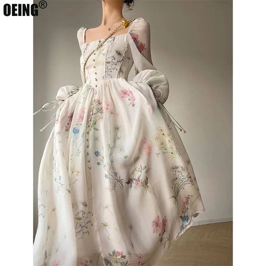 Robe De soirée mi-longue en mousseline De soie, tenue De soirée à fleurs, Style coréen, manches longues, plage, féerique, été, 2023