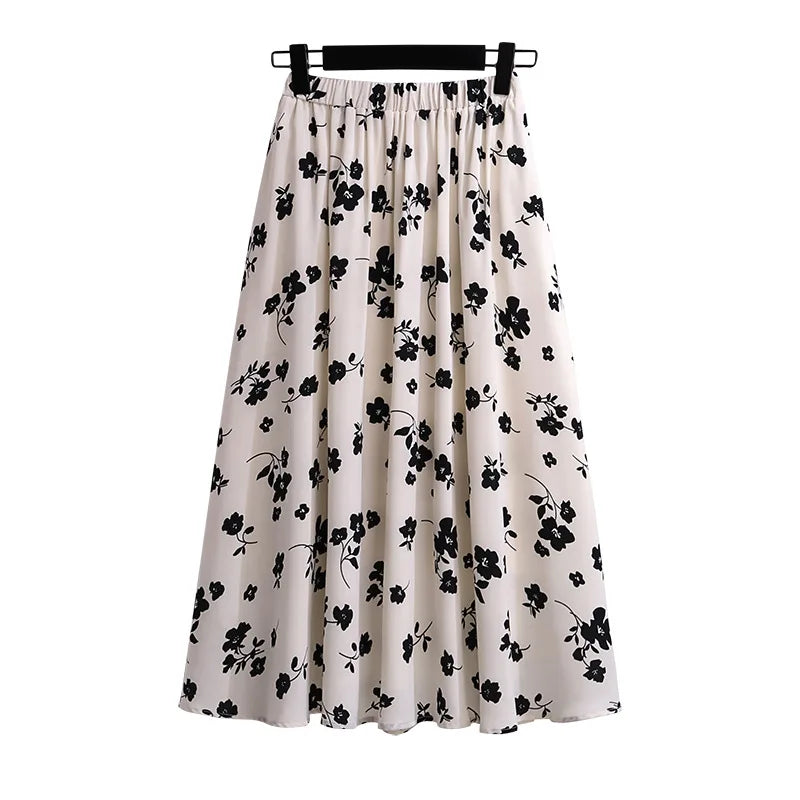 175Kg Plus Size Women's Summer Loose Floral Chiffon A-Line Skirt Hip 175 Apricot Black 5XL 6XL 7XL 8XL 9XL 10XL