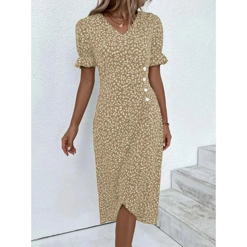 Robe mi-longue moulante à fleurs pour femmes, col en V, manches longues, froncée, Slim Fit, Sexy, automne 2023