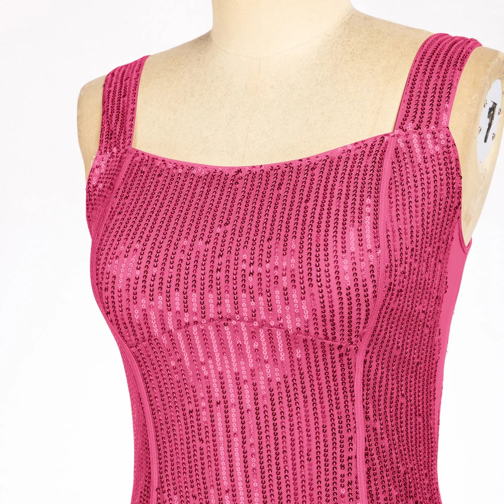 GK – Camisole de fête brillante pour femmes, débardeur à paillettes scintillantes, col carré, avec fermeture éclair, sans manches, large sangle, ourlet incurvé, été