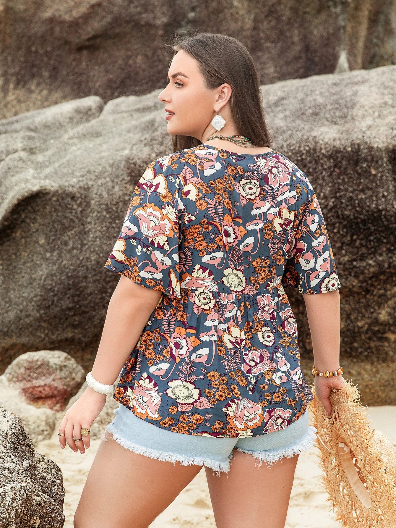 Women's Plus Size Loose Blouse Printed Pattern Decoration Women's Top Women's Plus Size Loose Shirt