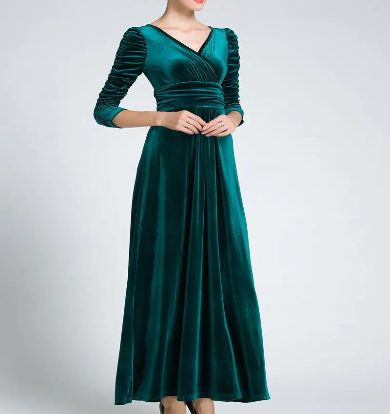 Ropa de mujer vestido largo de talla grande terciopelo otoño cuello en V noche dama de honor fiesta graduación Abayas caftán musulmán africano Maxi vestido