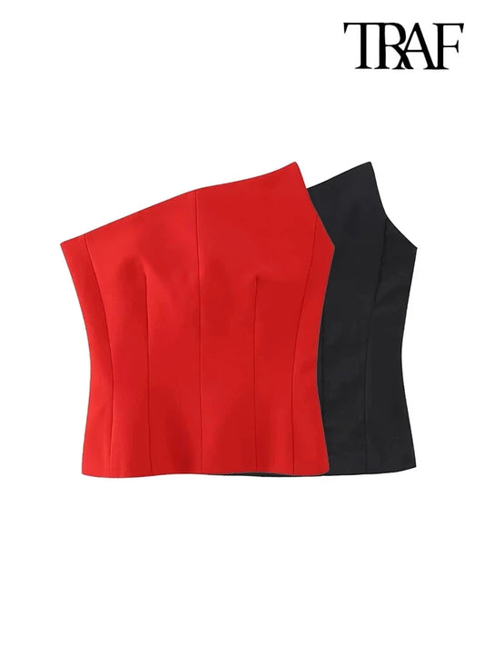 TRAF-Women's Asymmetrical Bustier Tops, Sexy Backless, Side Zipper, Female Camis, Fashion